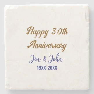 Happy 30th wedding anniversary royal blue golden s stone coaster