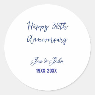 Happy 30th wedding anniversary royal blue trendy m classic round sticker