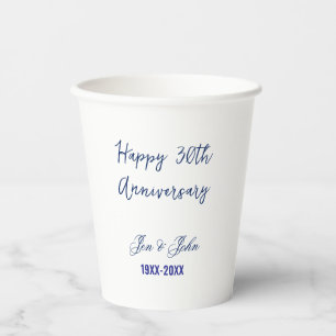 Happy 30th wedding anniversary royal blue trendy m paper cups