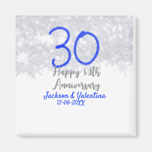 Happy 30th wedding anniversary silver blue glitter magnet