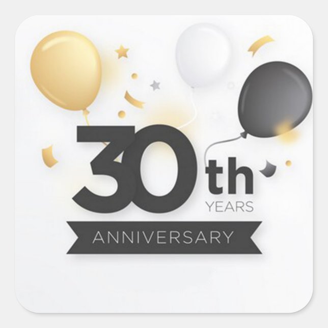 Happy 30th Year Anniversary with Balloons  Square Sticker (Front)