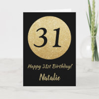 Happy 31st Birthday Black and Gold Glitter Card