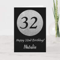 Happy 32nd Birthday Black and Silver Glitter Card