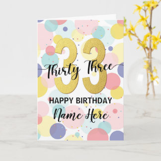 Happy 33rd Birthday Pastel Rainbow and Gold Girl Card