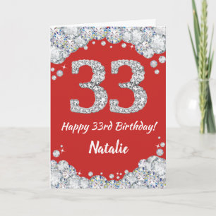 Happy 33rd Birthday Red and Silver Glitter Card