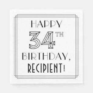 HAPPY 34TH BIRTHDAY; Art Deco Style; Custom Name Napkin