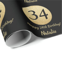 Happy 34th Birthday Black and Gold Glitter