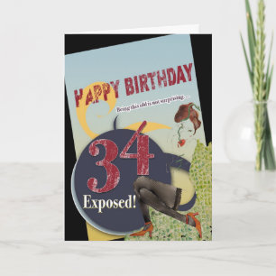 Happy 34th Birthday worn vintage flare old age Card