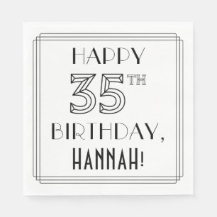 HAPPY 35TH BIRTHDAY; Art Deco Style; Custom Name Napkin