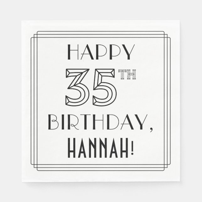 HAPPY 35TH BIRTHDAY; Art Deco Style; Custom Name Napkin (Front)