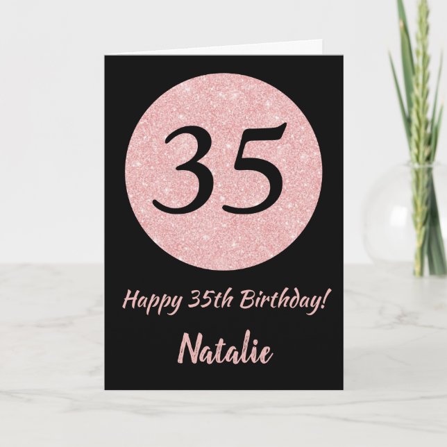 Happy 35th Birthday Black and Rose Pink Gold Card (Front)