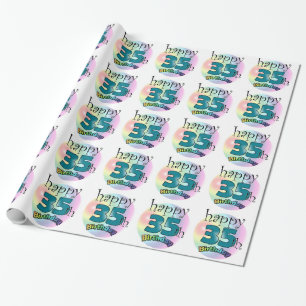 Happy 35th Birthday (blue) Wrapping Paper