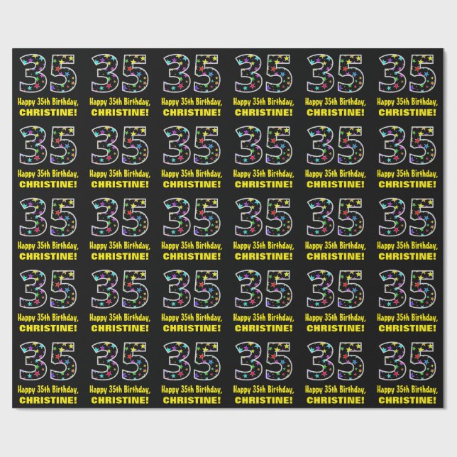 Happy 35th Birthday, Fun Colourful Stars Pattern 3 Wrapping Paper (Flat)