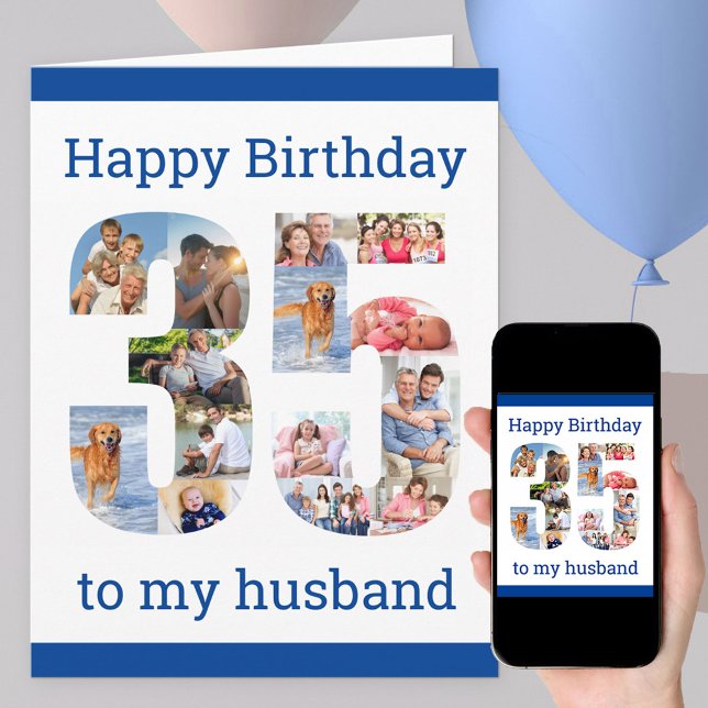 Happy 35th Birthday Husband 35 Photo Collage Card (Creator Uploaded)
