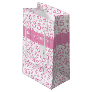Happy 35th Birthday Number Pattern Pink/White Small Gift Bag