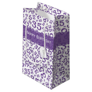 Happy 35th Birthday Number Pattern Purple/White Small Gift Bag