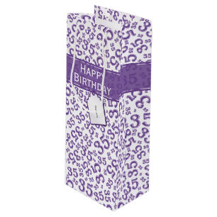 Happy 35th Birthday Number Pattern Purple/White Wine Gift Bag