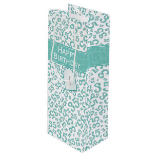 Happy 35th Birthday Number Pattern Teal/White Wine Gift Bag
