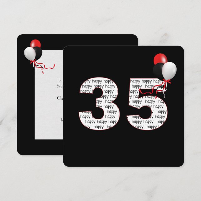 Happy 35th Birthday On Black Invitation (Front/Back)