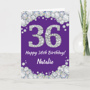 Happy 36th Birthday Purple and Silver Glitter Card