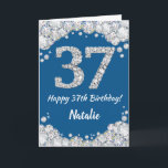 Happy 37th Birthday Blue and Silver Glitter Card<br><div class="desc">Happy 37th Birthday Blue and Silver Glitter Card with personalised name. For further customisation,  please click the "Customise it" button and use our design tool to modify this template.</div>