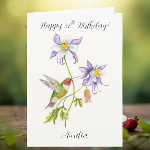Happy 37th Birthday Columbine with Hummingbird Card