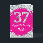Happy 37th Birthday Hot Pink and Silver Glitter Card<br><div class="desc">Happy 37th Birthday Hot Pink and Silver Glitter Card with personalised name. For further customisation,  please click the "Customise it" button and use our design tool to modify this template.</div>