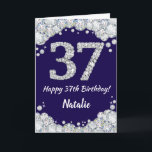 Happy 37th Birthday Navy Blue and Silver Glitter Card<br><div class="desc">Happy 37th Birthday Navy Blue and Silver Glitter Card with personalised name. For further customisation,  please click the "Customise it" button and use our design tool to modify this template.</div>