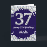 Happy 37th Birthday Navy Blue and Silver Glitter Card<br><div class="desc">Happy 37th Birthday Navy Blue and Silver Glitter Card with personalised name. For further customisation,  please click the "Customise it" button and use our design tool to modify this template.</div>