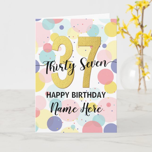 Happy 37th Birthday Pastel Rainbow Gold Woman Card (Yellow Flower)