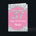 Happy 37th Birthday Pink and Silver Glitter Card<br><div class="desc">Happy 37th Birthday Pink and Silver Glitter Card with personalised name. For further customisation,  please click the "Customise it" button and use our design tool to modify this template.</div>