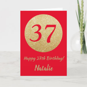 Happy 37th Birthday Red and Gold Glitter Card