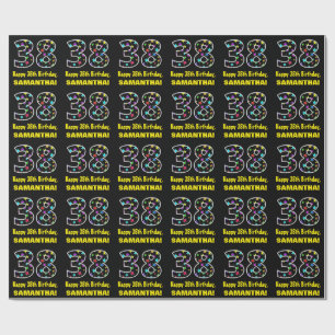 Happy 38th Birthday, Fun Colourful Stars Pattern 3 Wrapping Paper