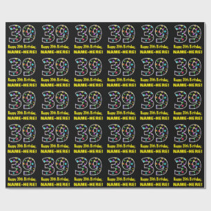 Happy 39th Birthday, Fun Colourful Stars Pattern 3 Wrapping Paper