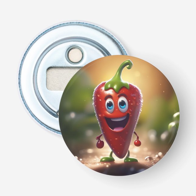 Happy 3D Animated Chili Bean, Bottle Opener (Front)