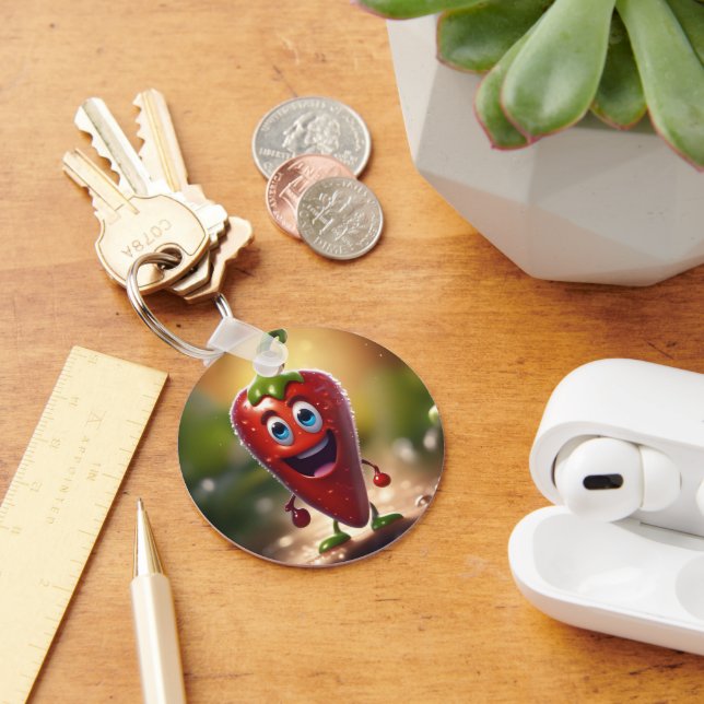 Happy 3D Animated Chili Bean, Key Ring (Desk)