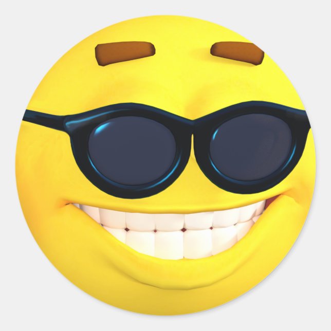 Happy 3D Effect Emoji with Sunglasses Classic Round Sticker (Front)