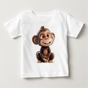 Happy 3D Monkey – Cute Smiling Monkey Cartoon  Baby T-Shirt