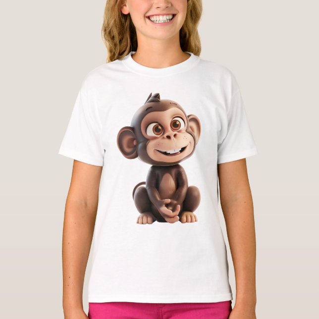 Happy 3D Monkey – Cute Smiling Monkey Cartoon  T-Shirt (Front)