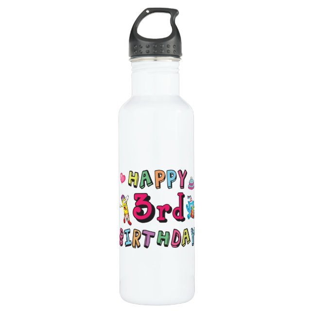 Happy 3rd Birthday 3 year old b-day wishes 710 Ml Water Bottle (Front)
