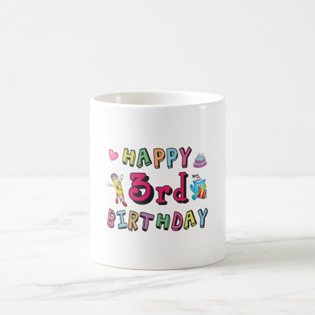 Happy 3rd Birthday 3 year old b-day wishes Coffee Mug (Center)