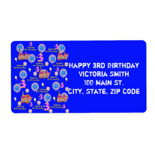 Happy 3rd Birthday Address Labels, Blue