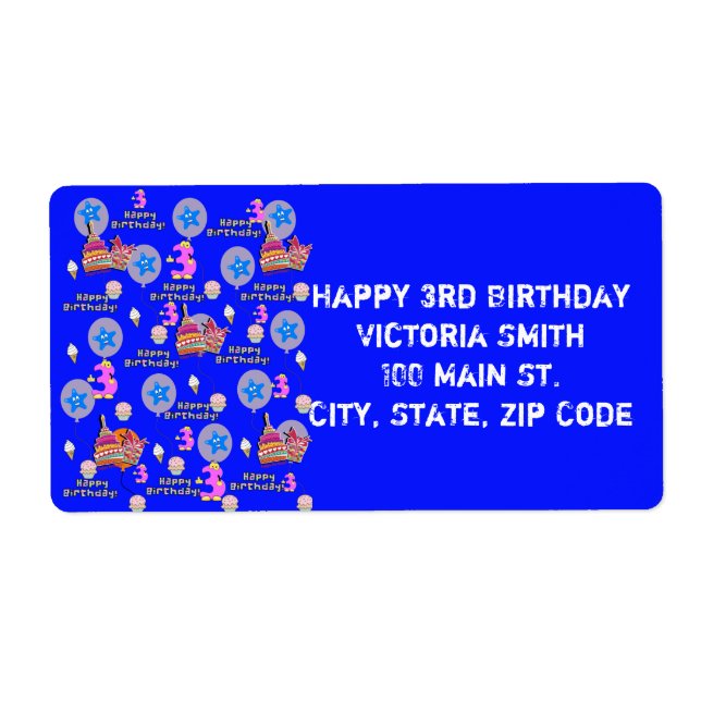 Happy 3rd Birthday Address Labels, Blue (Front)