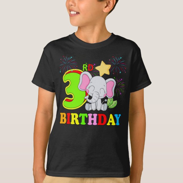 Happy 3rd Birthday Boy Baby Elephant Kid - Three  T-Shirt (Front)