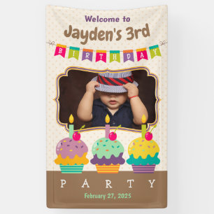 Happy 3rd Birthday Colorful Cupcakes Bunting Photo Banner