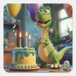 Happy 3rd Birthday, Funny Dino, Round or  Square Sticker