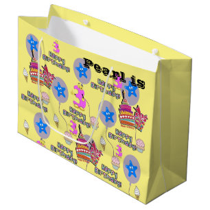 Happy 3rd Birthday Gift Bag #3 Light Yellow