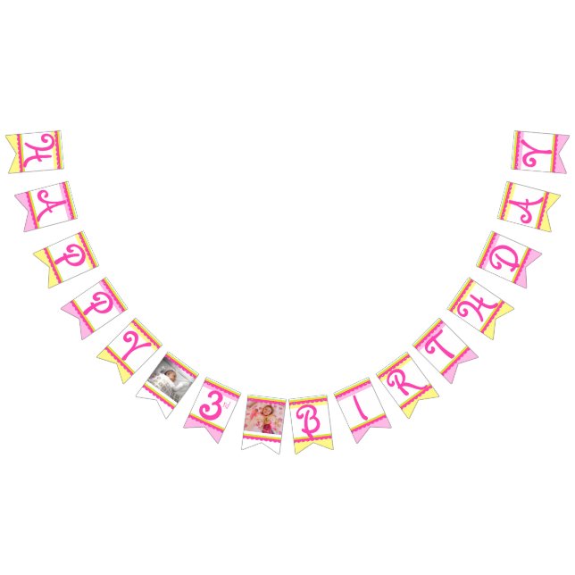 Happy 3rd Birthday girl photo age bunting Bunting (All)