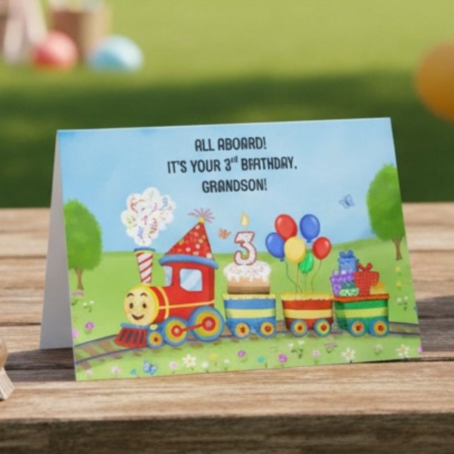 Happy 3rd Birthday Grandson Birthday Train Card (Creator Uploaded)