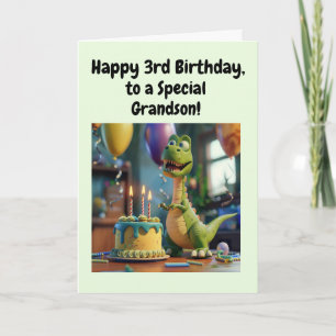 Happy 3rd Birthday Grandson, Dino, Personalized  Card